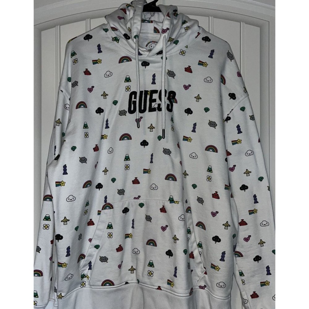 GUESS Friends With You Logo Hoodie Sz Large